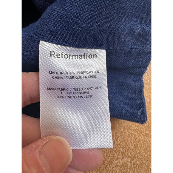 Reformation Navy Linen Smocked Halter Crop Top Size 6 - Picture 3 of 8